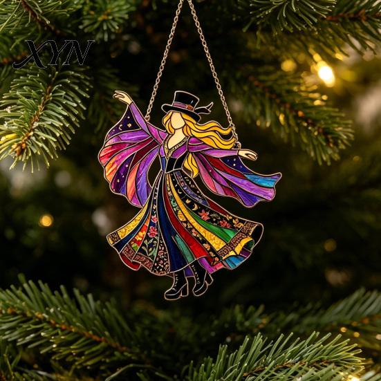 Spinner for Car Mirror Decor Dancing Lady Sun Catcher, Handmade Stained Glass Wind Spinner, Weather-resistant Garden Boho Hanging Sunlight Catcher