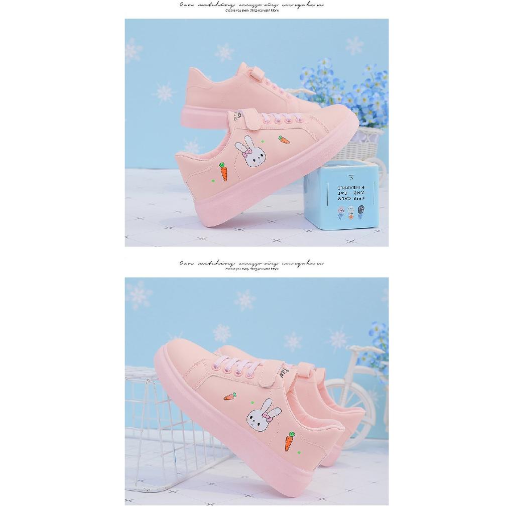 Girls' Sports Shoes New Summer White Shoes Breathable Leather Panel Shoes for Older Children Students Flat Running Shoes