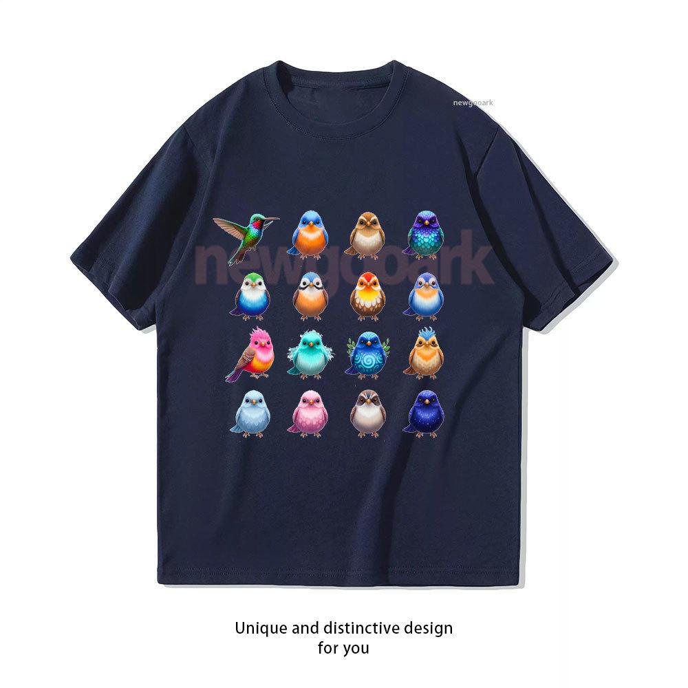 Colorful Cute Birds Collection Women Tshirt Whimsical Fantasy Bird Art Classic Graphic T Shirts Casual Comfortable Cotton Tops
