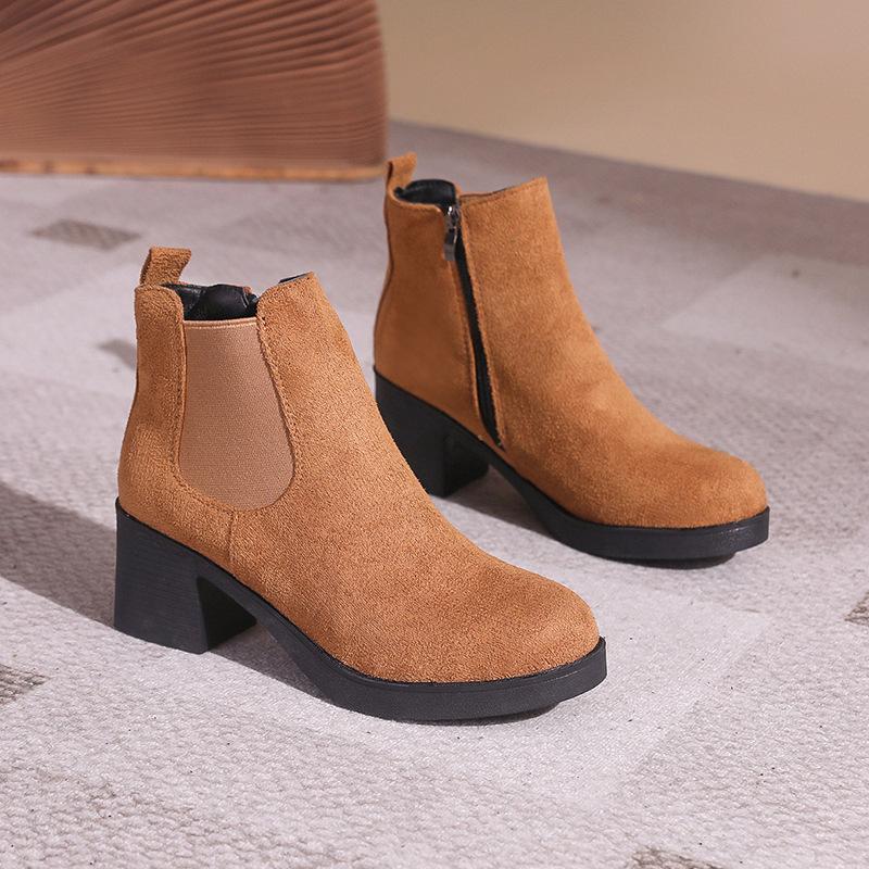 Thick-soled medium-heeled Martin boots women's matte face autumn and winter new versatile British style short boots fashion boots women