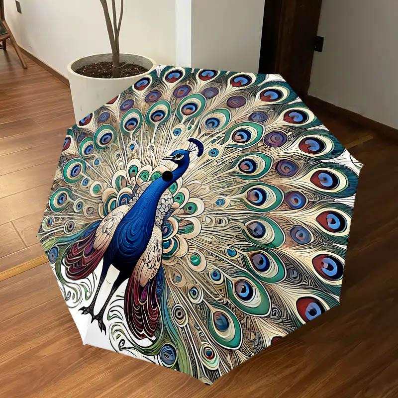 1PC peacock feathersAutomatic Open/Close Umbrella with Windproof, 8-Rib Sturdy Canopy, Durable Ribs, Fashionable Design1295A