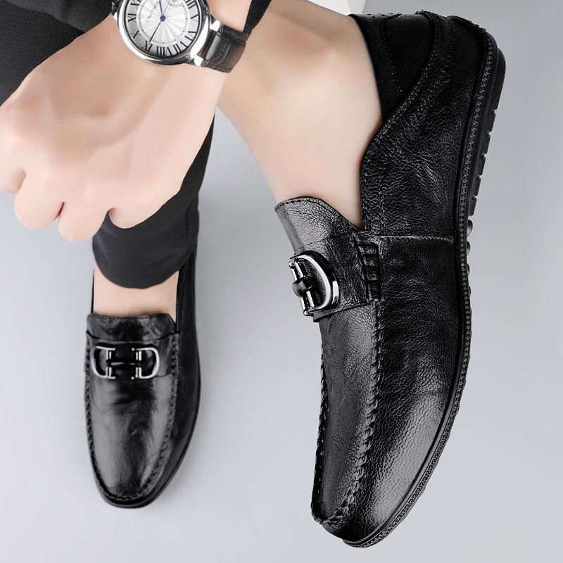 Luxury Brand Top Layer Cowhide Bean Shoes High-quality Flat Bottomed Soft Comfort Travel Shoes Men Business Genuine Leather Shoe