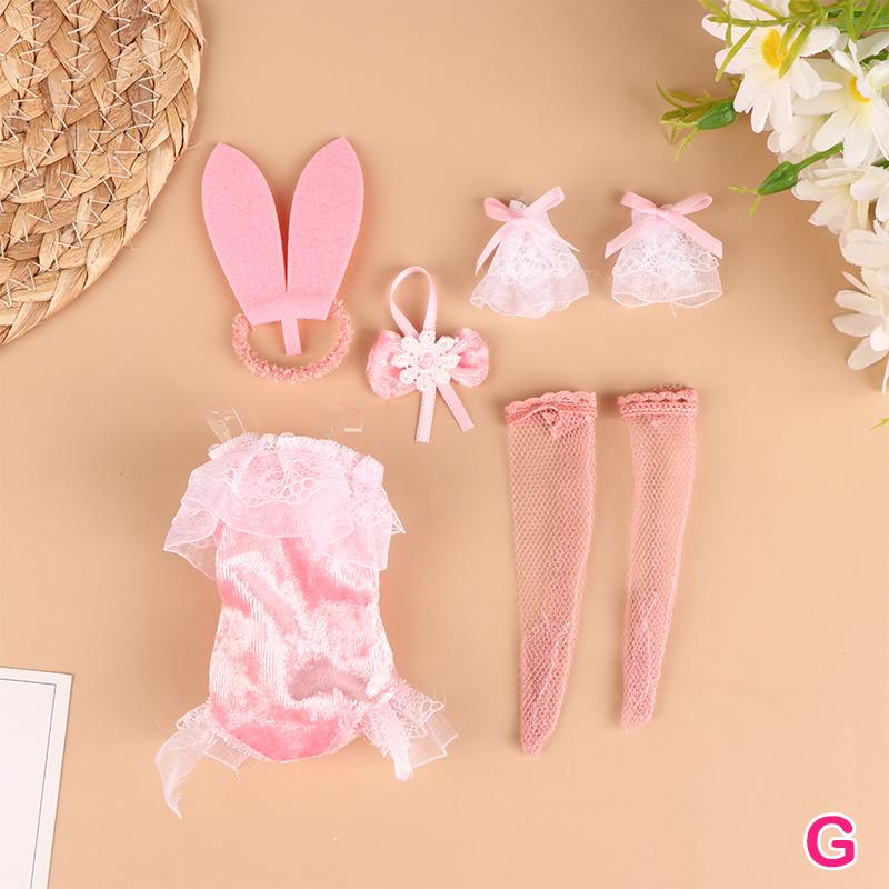 1Set Doll Clothes Short Sleeve Shorts Sexy Bunny Dress Headband Stockings Party Uniform For 30CM Doll