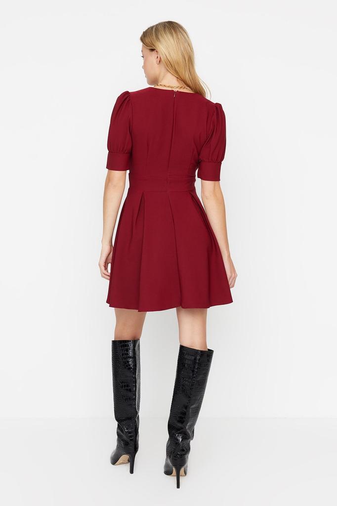 Women's Style Dress Black Double Breasted Neck Skater Mini Woven Dress with Opening Waist