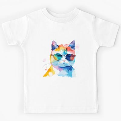 Colorful Painted Cat Kids T-Shirt