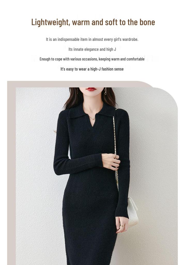 Women's Slim Fit Knit Bodycon Sweater Dress - Long Style for Autumn and Winter