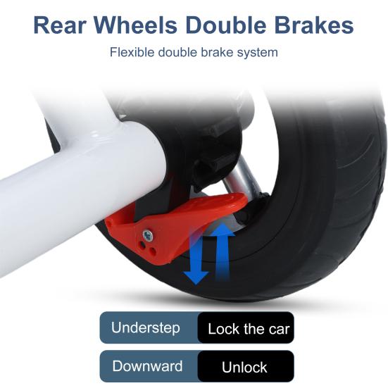 Tandem-Dreirad mit Doppelsitz und Verdeck, kippsicher, stoßfestes Gummirad, doppelter Kinderwagen, Kinderdreirad mit Klingel und Spiegel