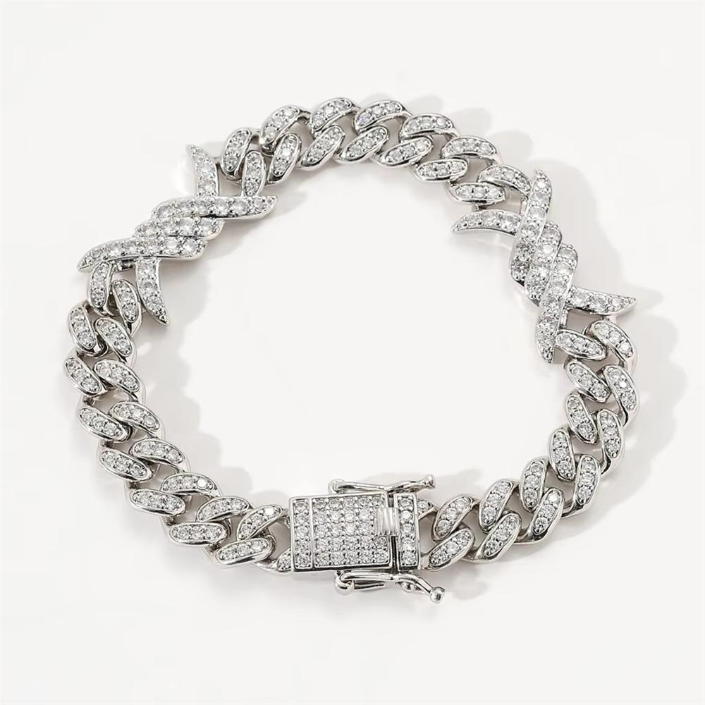 Neues Design Hip Hop Rap Schmuck 14K Gold Plated Bling CZ Iced Out Dornen Kubanische Kette Armband für Damen und Herren