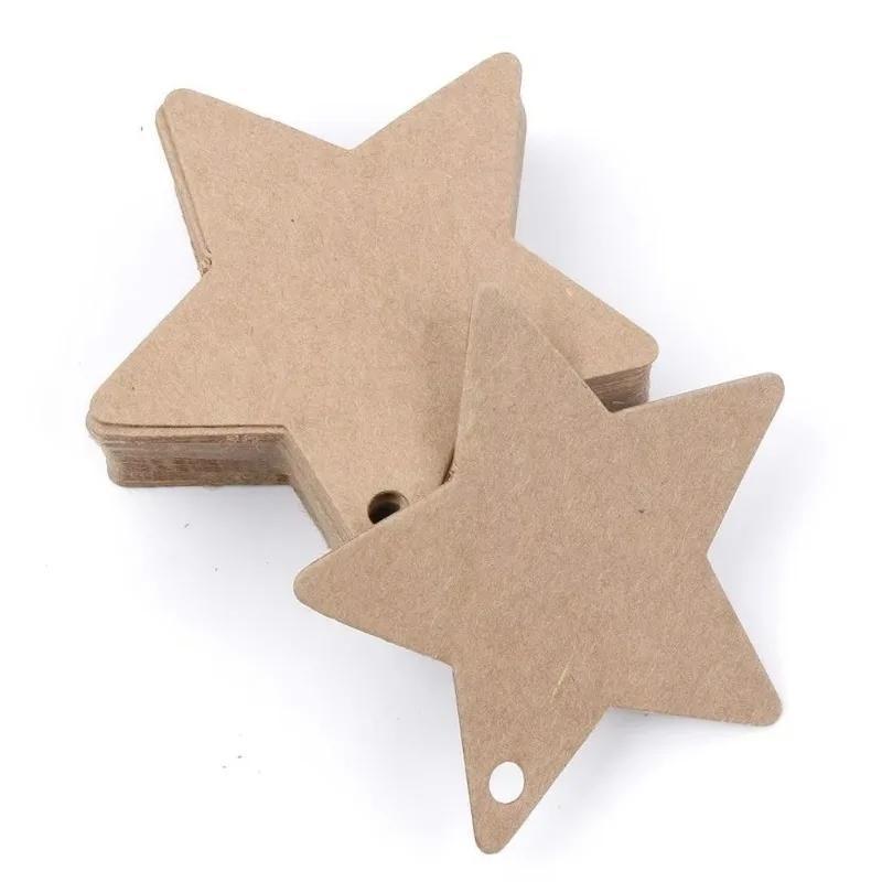 100pcs Five-pointed Star Christmas Wedding Label Party Gift Card Hanging Tags Christmas Ornaments Home Festival Party Supplies