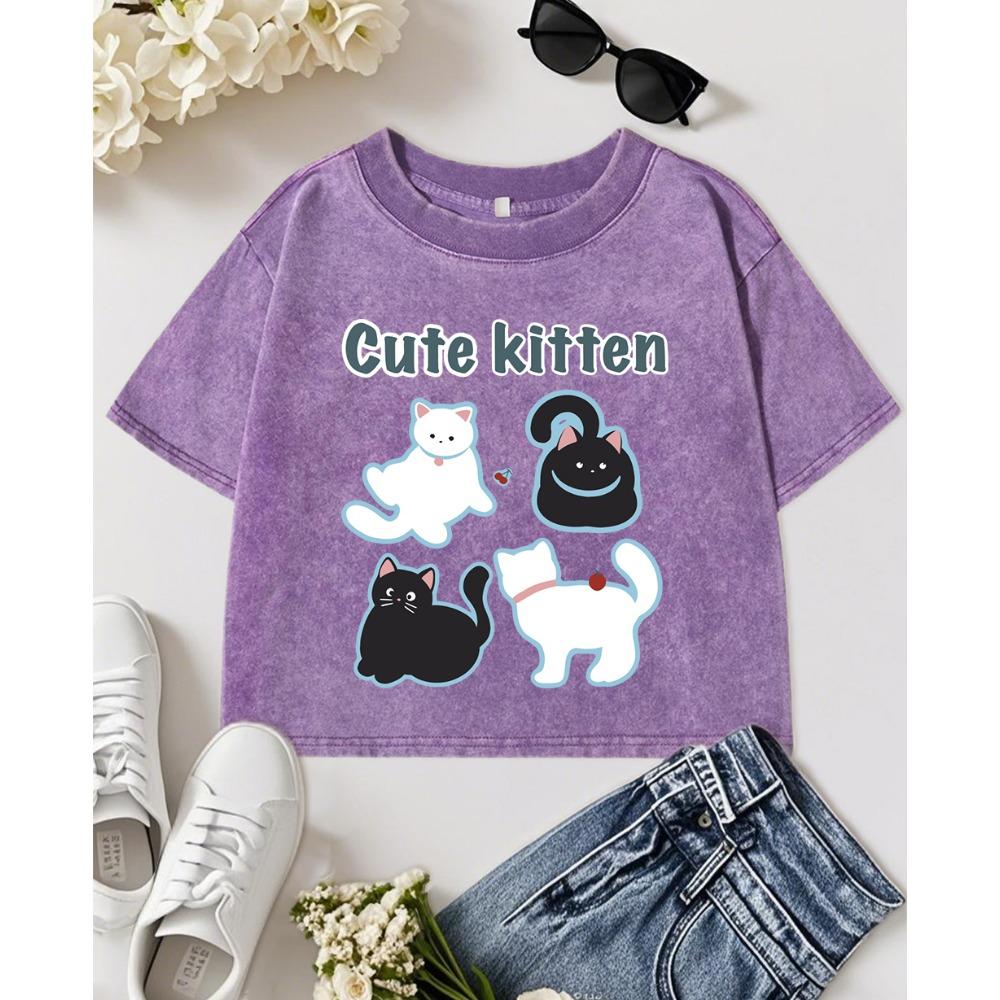 

Милая футболка с принтом вишни и котенка, женская повседневная хлопковая футболка, мягкая, облегающая, с коротким рукавом, летняя спортивная одежда XL