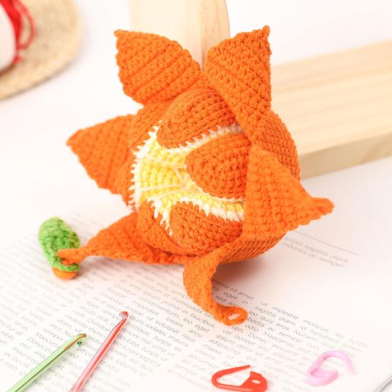 DIY Crochet Peelable Fruit Kit Cute Handmade Knitted Lifelike Orange Fruit Doll with Instruction Yarn Hook for Beginners Handicraft Lovers