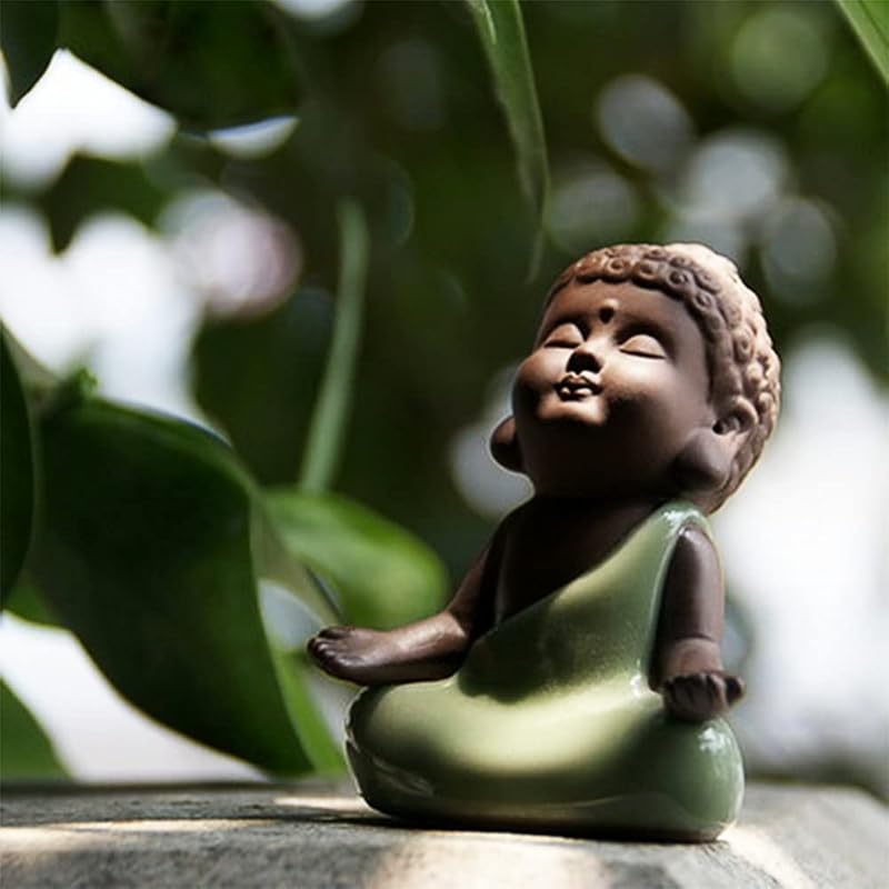 Kingzhuo Ceramic Tiny Cute Baby Buddha Statue Monk Figurine - Home Decoration Zen Decor Peaceful Rulai Figurine (C) C