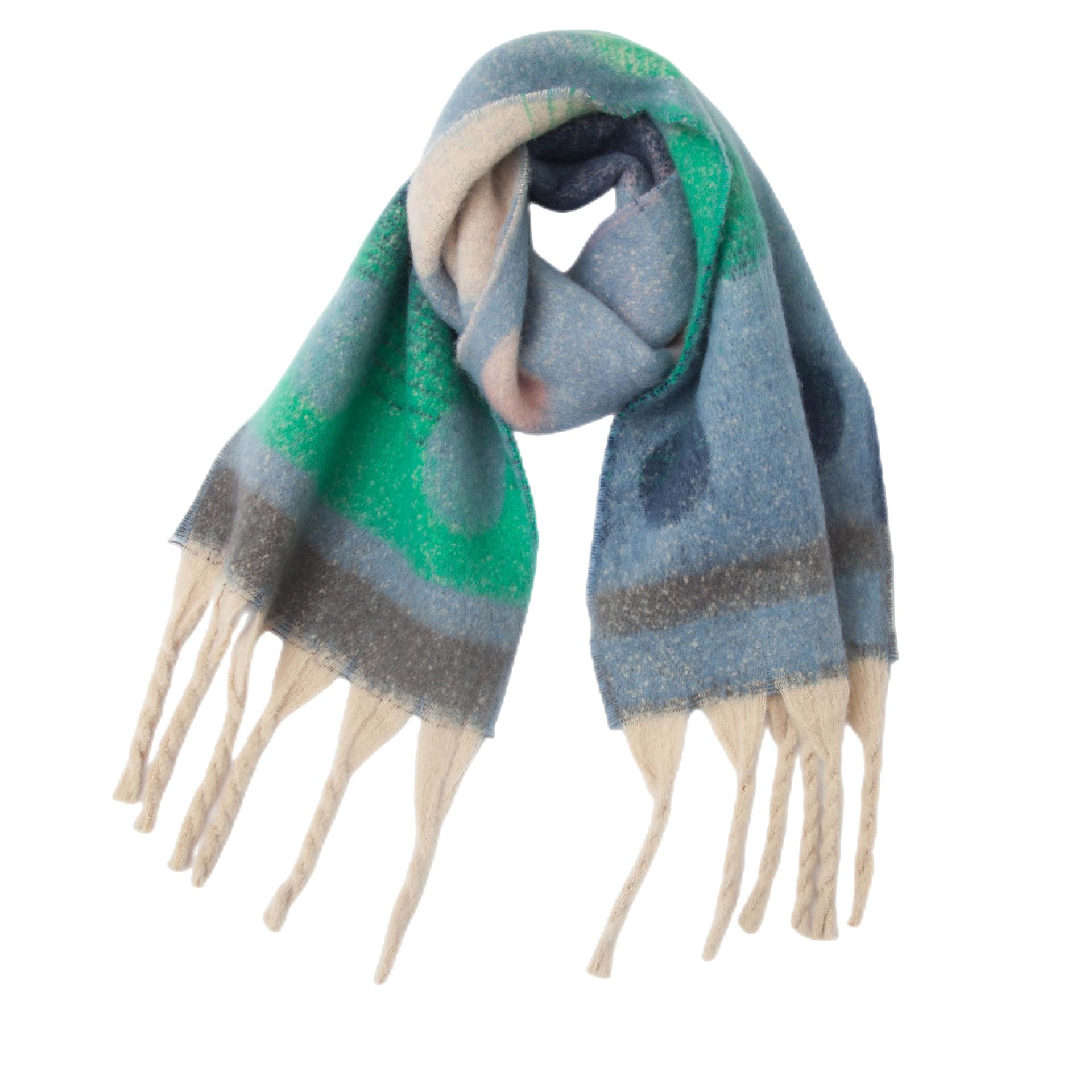 

Женский платок осень-зима толстый теплый шарф с кисточками градиентный шарф в горошек зелёный