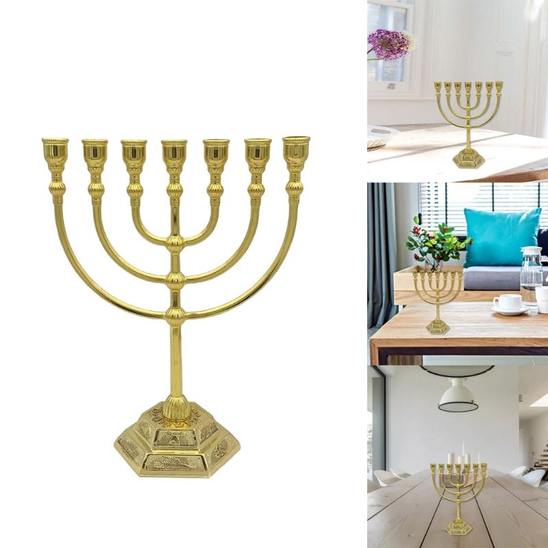 Hanukkah Candle Stand Jewish Menorah Festive Candle Holder 7 Branch Candle Stand Home Table Centerpiece Decor