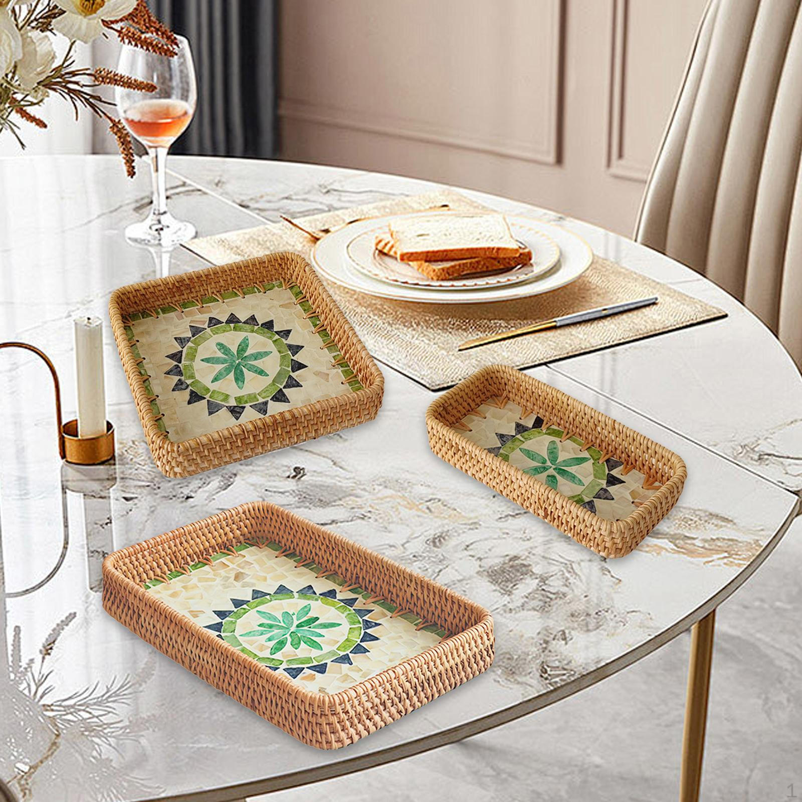 

3 Piece Rattan Serving Tray, Coffee Table Handmade Picnic Decorative Storage Tray for Style C