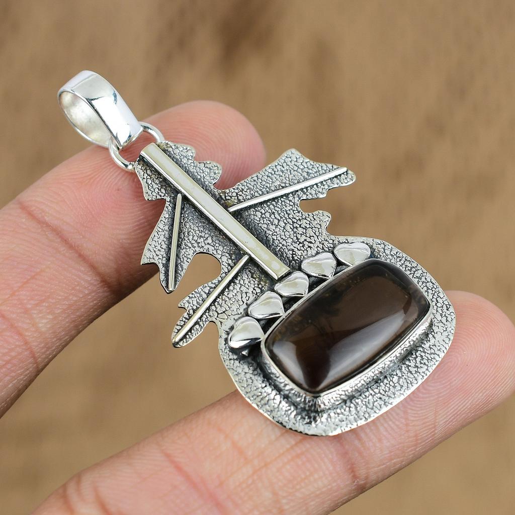 Natürlicher Rauchquarz Edelstein Schmuck 925 Sterlingsilber Anhänger für Mädchen