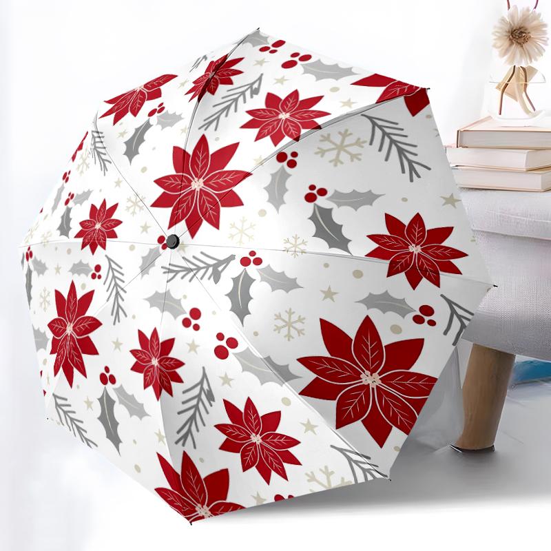 1 pièce Parapluie Automatique Robuste à 8 Baleines, Parapluie Canne à Sucre Joyeux de Noël, Impression Numérique, Parapluie Pliable pour Utilisation Extérieure en Déplacement