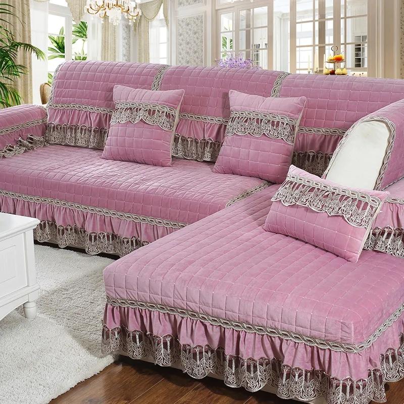 

Утолщенный плюшевый чехол для дивана с кристаллами, европейский сплошной цвет, кружевной чехол для дивана-кровати, наволочка для дивана, нескользящий диван, комбинация полотенец 70X70cm 1pcs