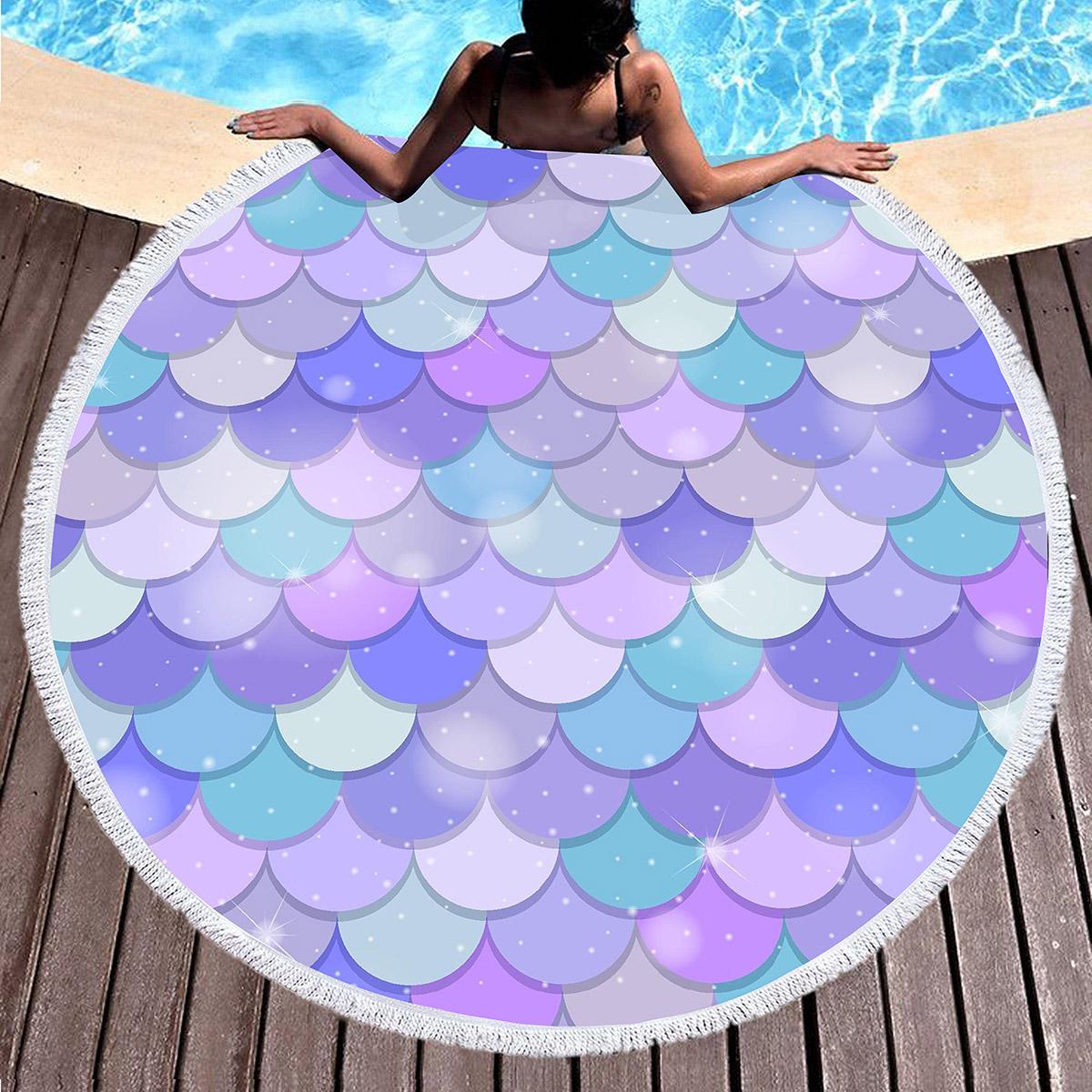 Textilien Mermaid Scales Round Beach Towel Circle Beach Blanket Soft Polyester Pool Towels Absorbent Quick Dry Sand Free Picnic Yoga Mat