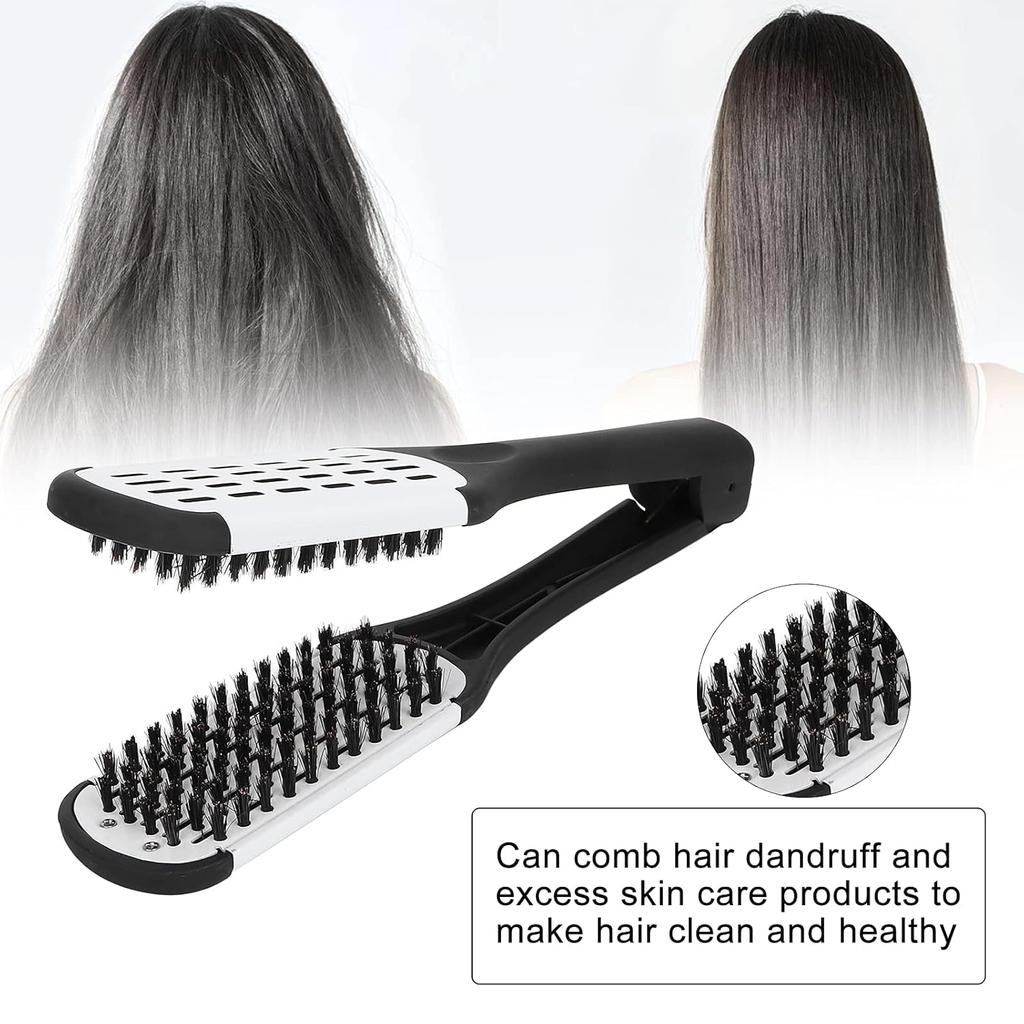 Double Brushes Comb, Clamp Hair Brush Double Sided Brush Hair Straightening DIY Salon Hairdressing Hair Straightener Dual Brush Comb Clamp Hair