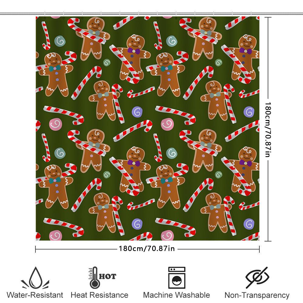 Green Shower Curtain Gingerbread Man Pattern For Christmas Decorations In Bathroom Accessories Home Living Room Decoration Suppl