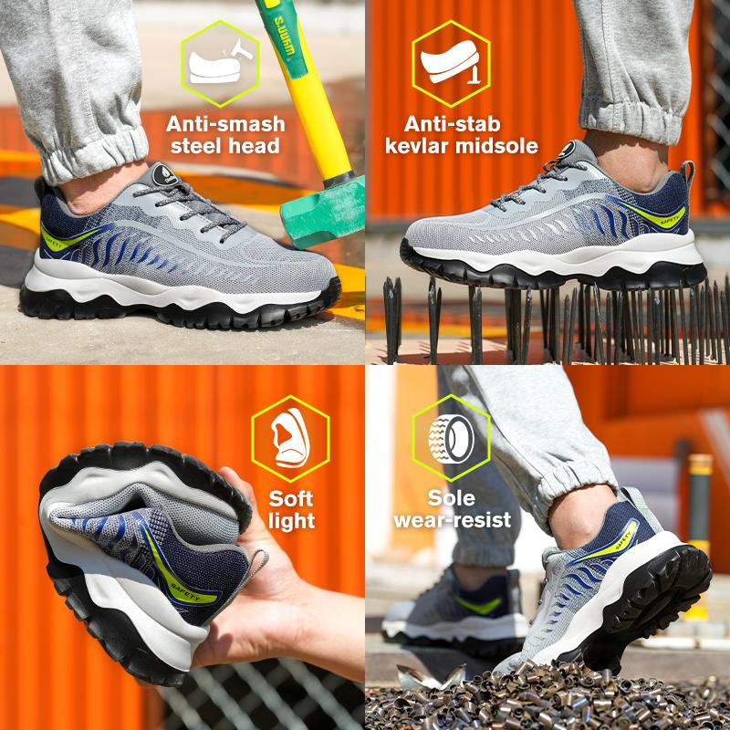 Steel Toe Shoes for Men Lightweight Breathable Sneakers Comfortable Anti-smash Industrial Work Safety Shoes for Construction