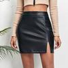 Women's High Waist PU Leather Skirt A Line Mini Skirt Solid Crocodile Pattern Slit Zipper Bodycon Skirt