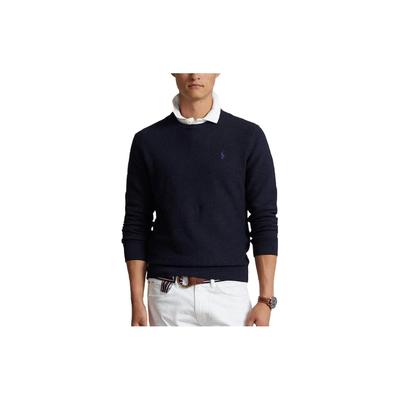 Polo Einfarbiger Rundhals-Fitted-Pullover Herrenpullover Blau 710918163-001