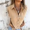 Womens Solid Button Down Short Sleeve Loose Casual Shirt