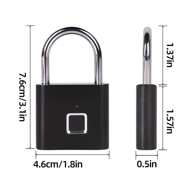 Smart Keyless USB Charging Fingerprint Lock Padlock Waterproof Door Lock 0.2sec Unlock Portable Anti-theft Padlock Zinc