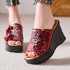 Fashion GKTINOO 2025 Genuine Leather Women Slippers Flower High Heels Wedges Summer Shoes Platform Retro Handmade Women Leather Slipper