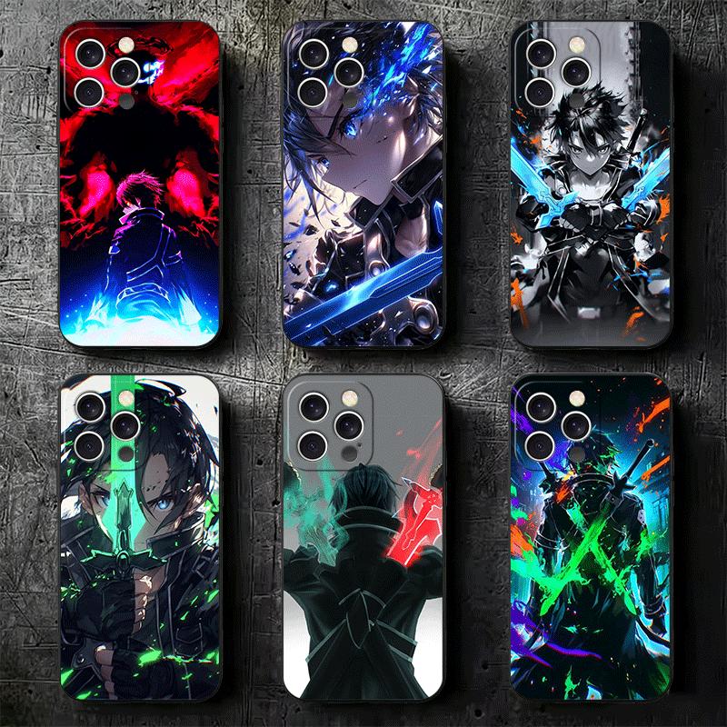 S-Schwert O-Online SAO Kirito Weiche Handyhülle für iPhone 16 16E 17 Air 15 Pro Max 14 Plus 13 Mini 11 12 7 Schwarze Rückseitenschale
