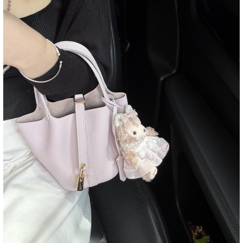 Cross-border direct supply, first-layer cowhide mini vegetable basket 14cm exquisite handbag, hand-held high-end versatile bucket bag