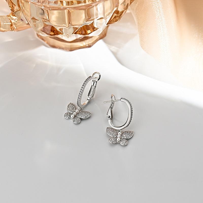 Diamond-inlaid Butterfly Earbuds Light Luxury High-end and Beautiful Earrings Earrings Niche Design Earrings