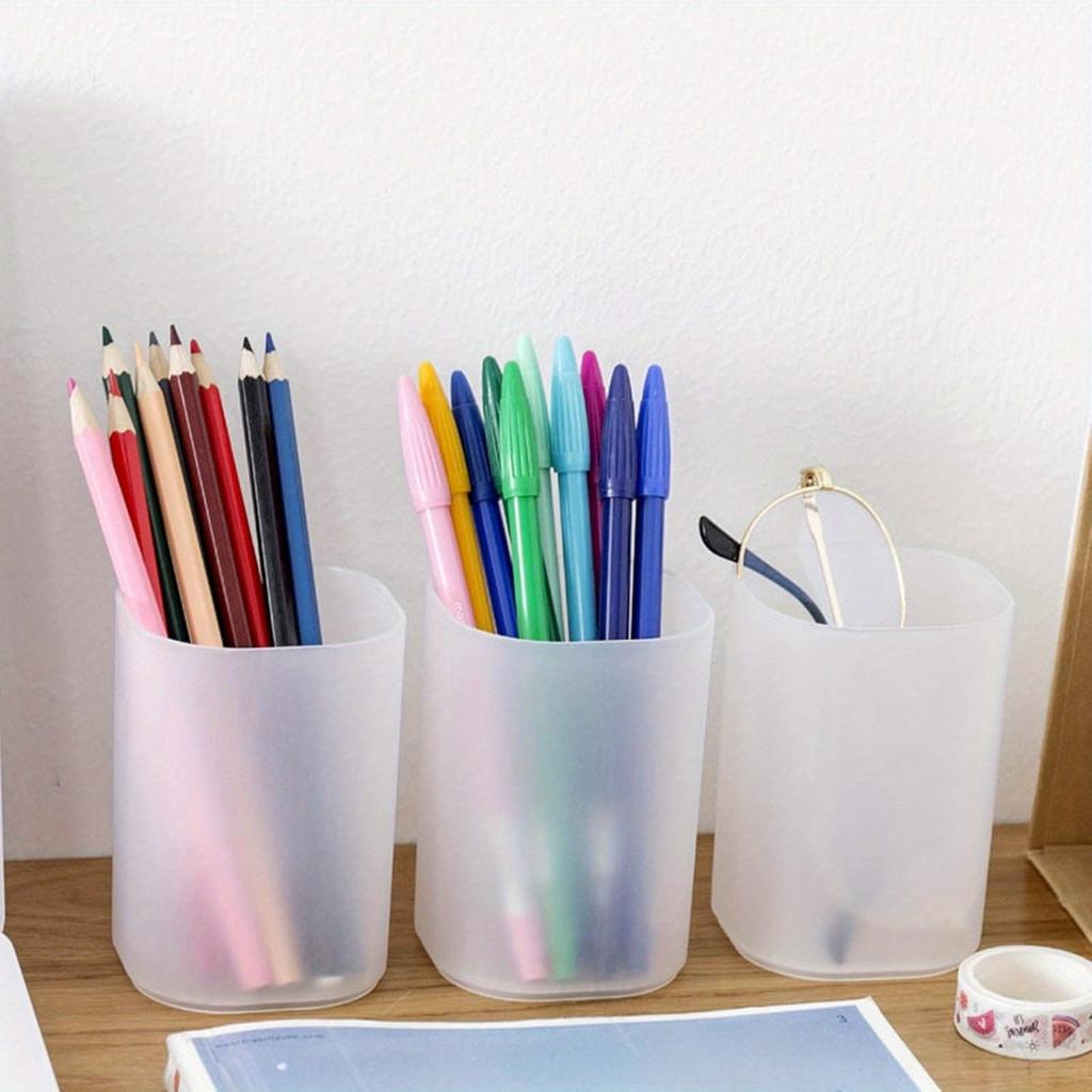 Clear Plastic Desk Organizer Containers - Multi-Functional Storage for Pens,  Makeup Brushes, School, Home, Workspace