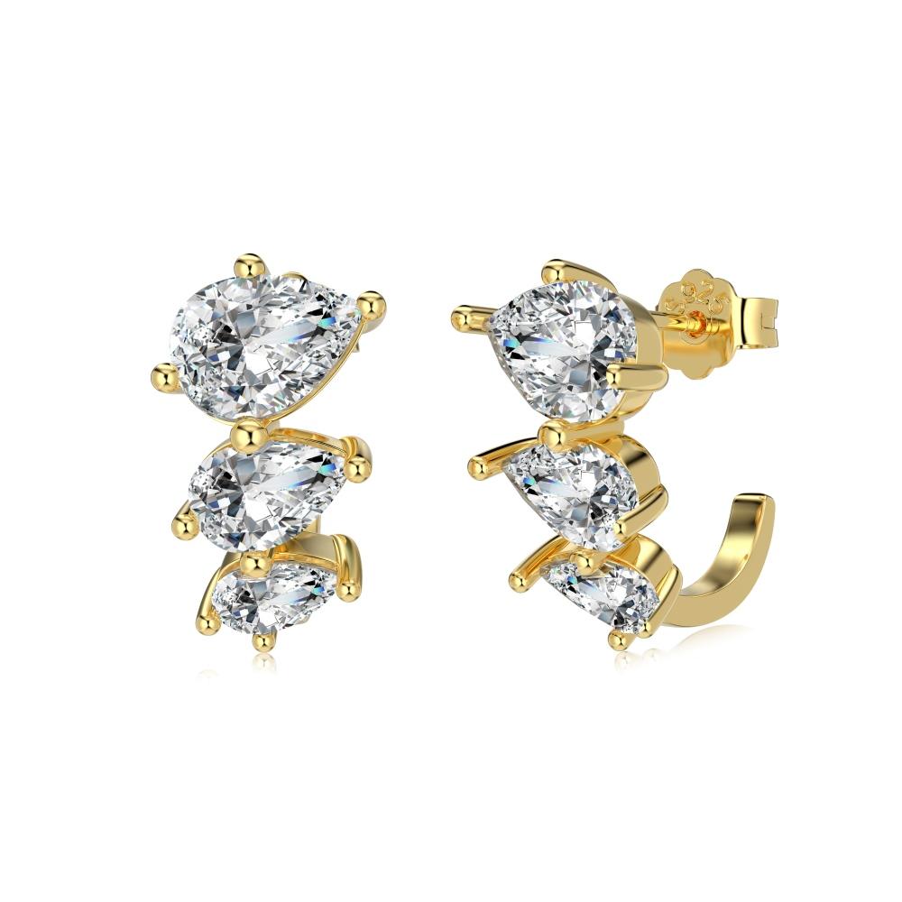 Dylam Dainty New Arrival Fine Jewelry S925 Silver Rhodium 18K Gold Plated 0.5ct Waterdrop Shape 5A Zirconia Hoop Stud Earrings