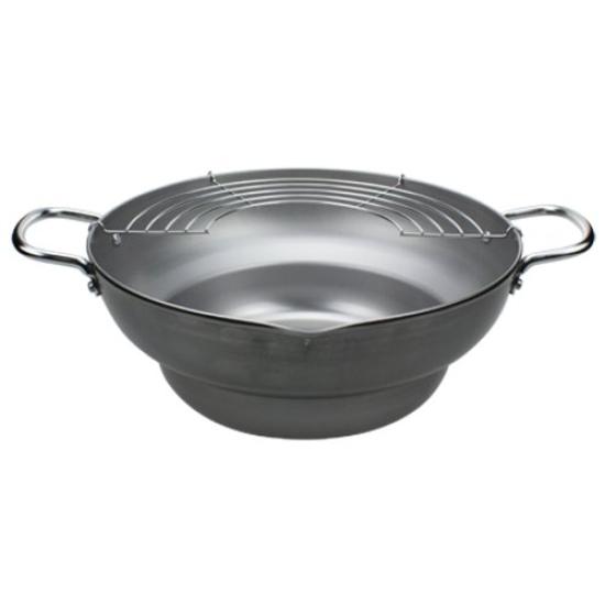 Pearl Metal Shokuzanmai Iron Stepped Tempura Pot 28cm (with strainer) H-8825