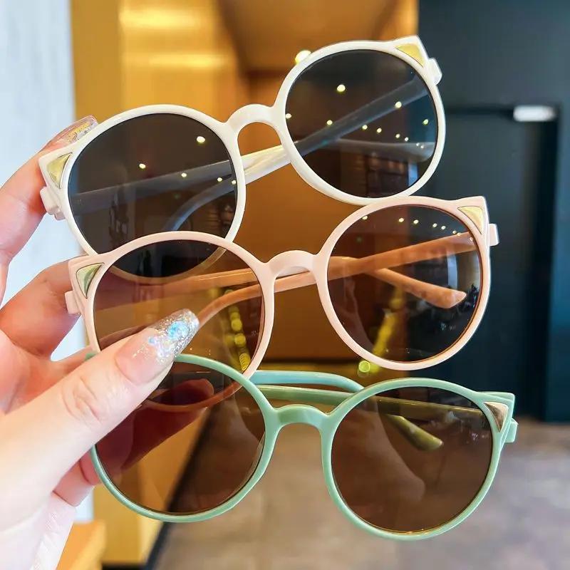 Fashion Fashionable Trendy Cat Ear Sunglasses for Kids Children Round Frame UV Protection Sun Glasses Boys Girls Summer Outdoor Eyewear