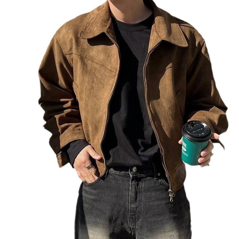 Men's Retro Suede Motorcycle Jacket: Loose, Versatile, Casual Lapel for Spring and Autumn