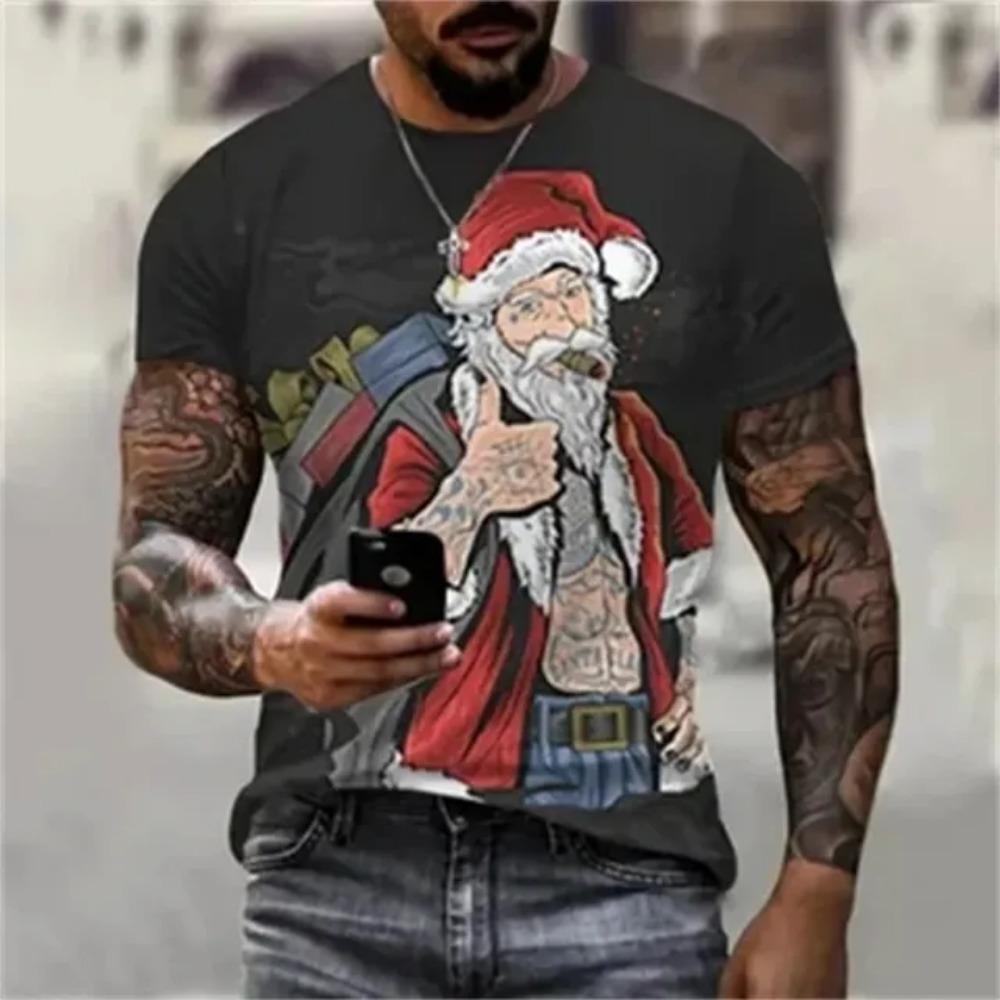 Funny Santa Claus Graphic T Shirts Fashion 3D Print Men's T-Shirts Hip Hop Trend X'mas Clothing Casual O-neck Short Sleeve Tops