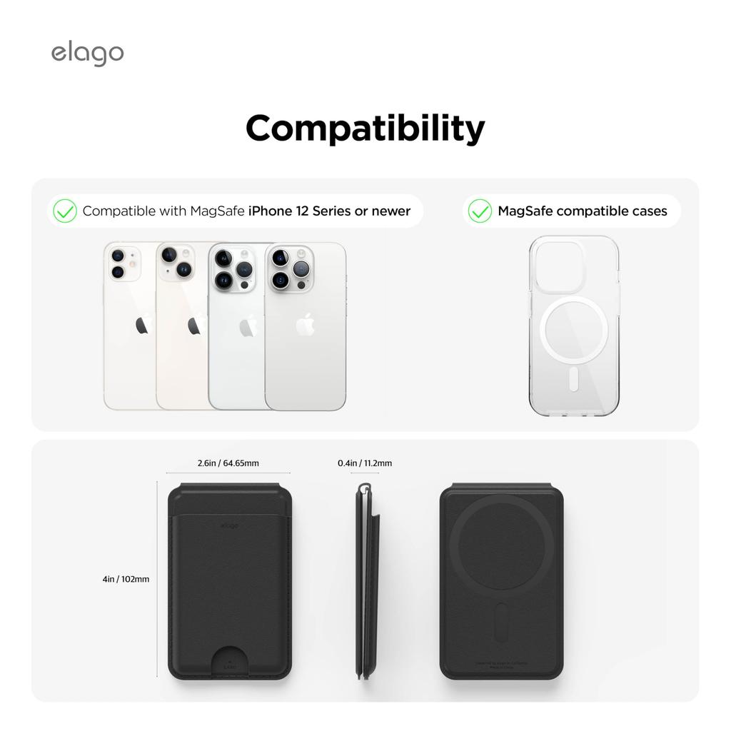 elago Magnetic Wallet Synthetic Leather Wallet with MagSafe Card Holder and Card Storage Pocket with iPhones and Stand, Black, Slim, Anti-Magnetic,