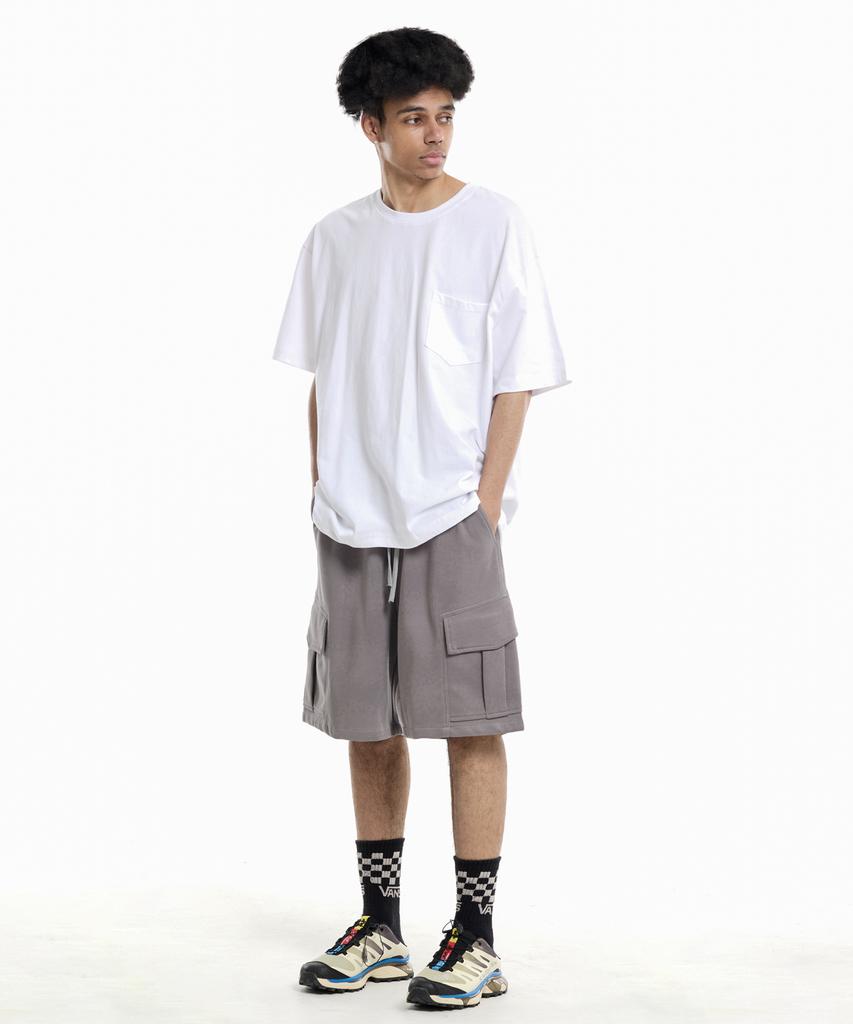 CREAM SODA LAB Pigment Cargo Bermuda Elastic Pants Grey