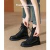 Middle heel autumn and winter new Martin boots women's thick-soled lace-up leather short boots women's beige temperament boots women