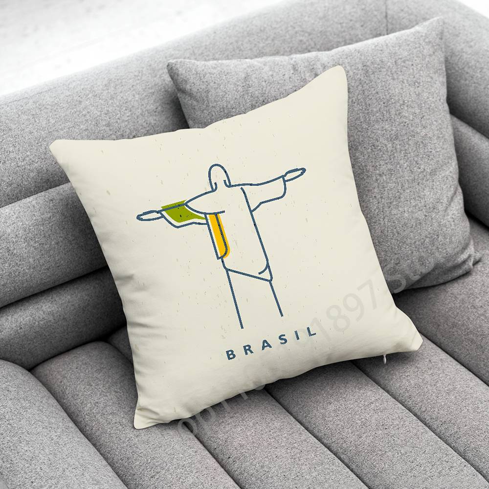 Rio De Janeiro Brazil Flag Map Passport Throw Pillow Case For 45x45cm 40x40cm 50x50cm 30x30cm Square Car Pillowcase Shell