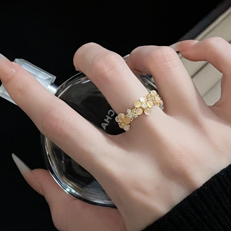[Golden Mang Honey Language] Medieval Vintage Enamel Gold High-End Flower Opening Ring Female Light Luxury Ring