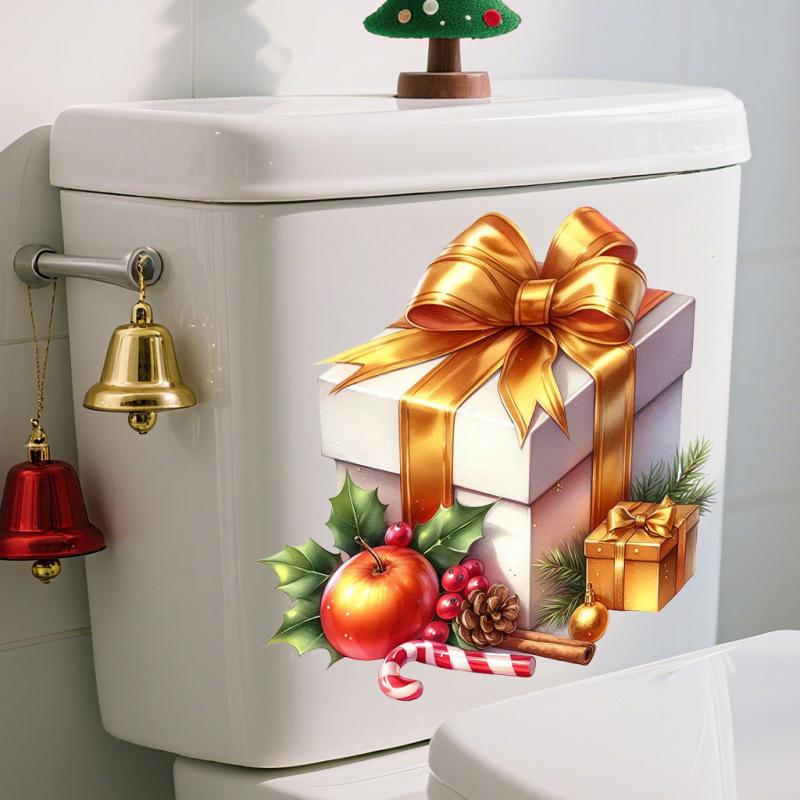 Christmas-Themed Self-Adhesive Toilet Wall Sticker for Creative Bathroom Decor
