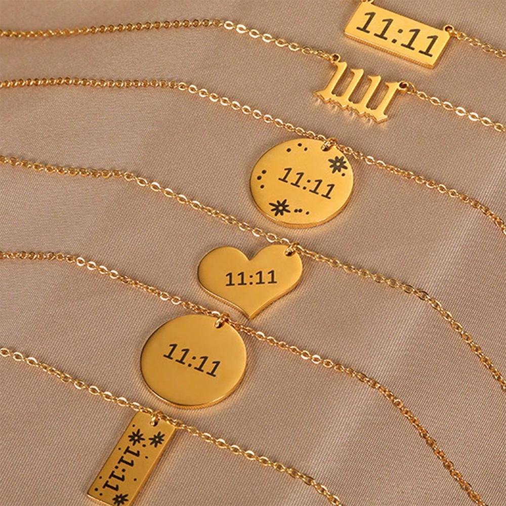 Elegant Angel Number 1111 Pendant Necklace Women Exquisite Gold Color Stainless Steel Waterproof Charm Lucky Jewelry Birthday