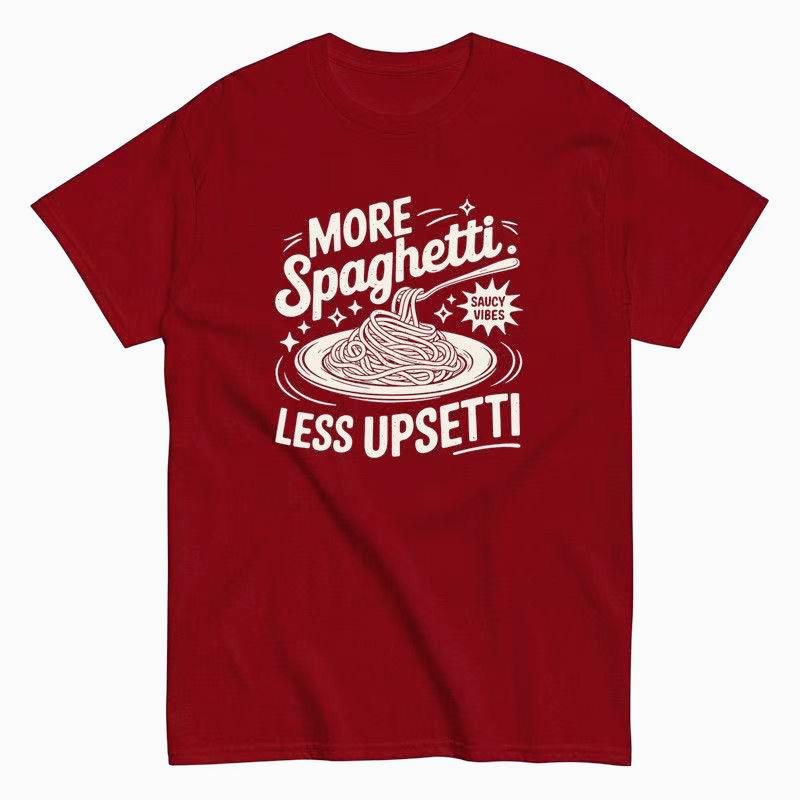 2025 Summer and Autumn Fun Pasta Print T-shirt loose and casual short-sleeved men's and women's sportswear top