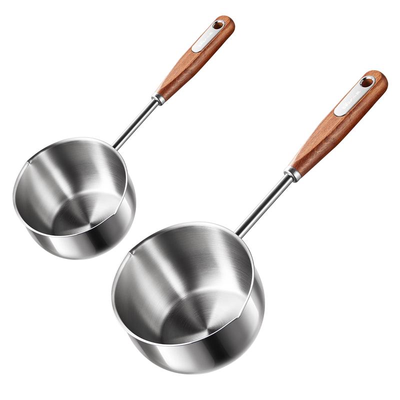 Bear 304 Stainless Steel Hot Oil Pouring Pot with Wood Handle