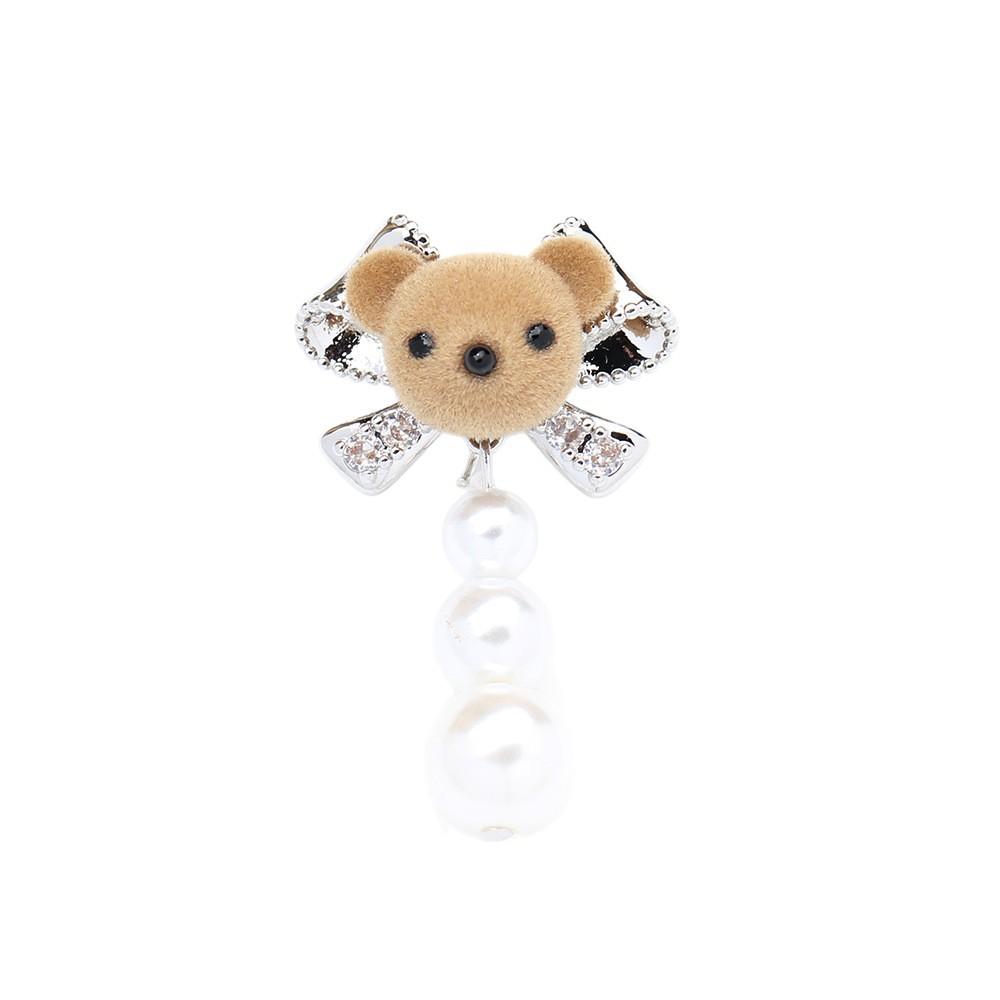 Korean version flocked bear bow brooch simple imitation pearl tassel versatile fixed buckle small collar pin women s accessories
